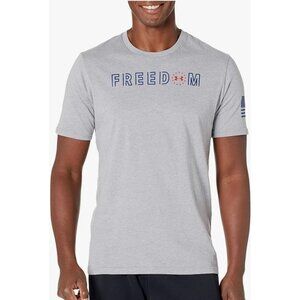 Under Armour Freedom Flag T-Shirt LG Gray Blue Heatgear Sporty Patriotic Logo